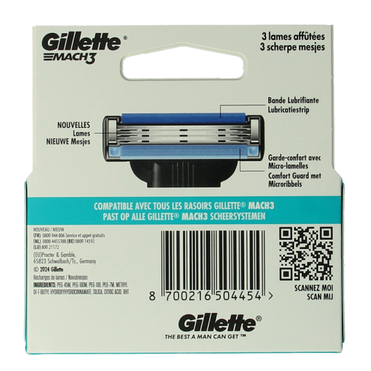Gillette Mach3 blades pack of 5 for shaving, featuring five replacement blades in a compact pack.