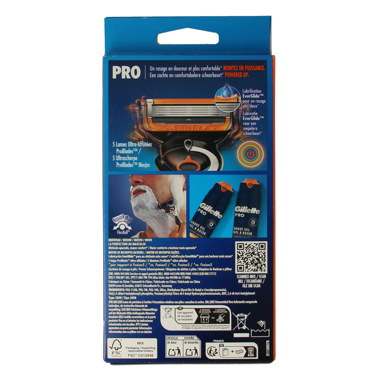 Gillette Proglide Power Razor for shaving and hair removal, showing a close-up of the razor blade and handle.
