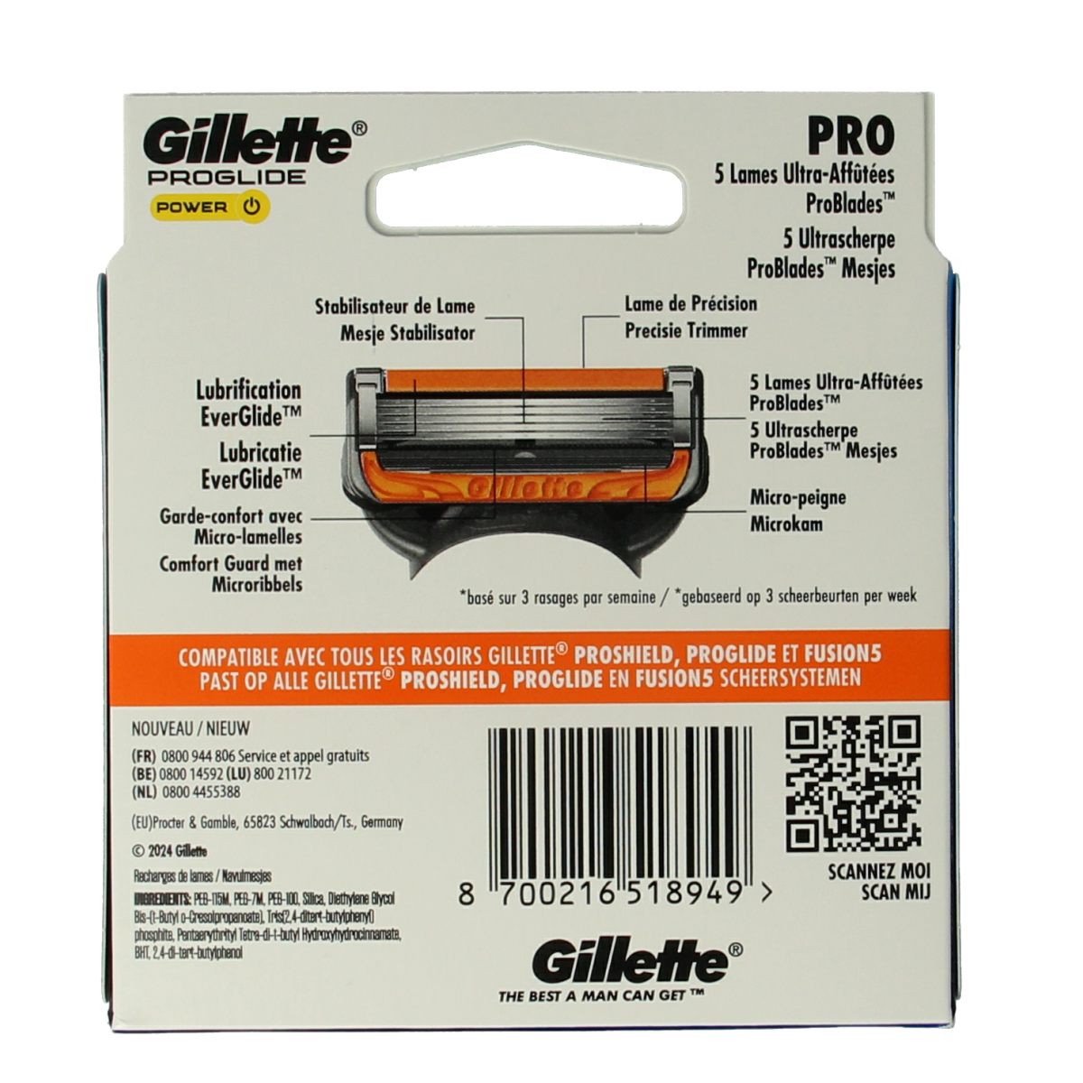 Gillette Proglide Power blades for shavers, pack of 8, featuring precision cutting and advanced shaving technology.