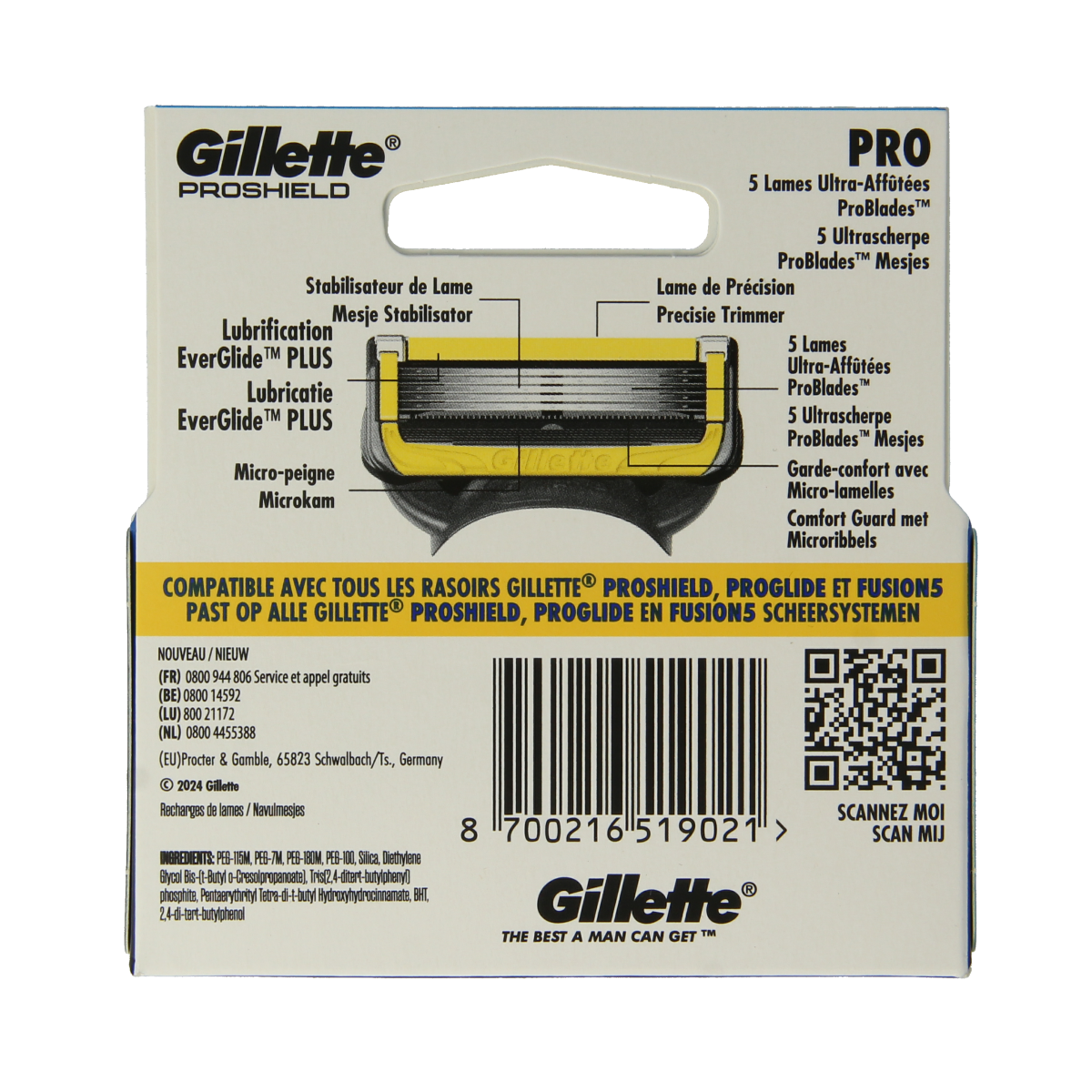 Gillette Proshield yellow razor blades, 4-pack, men's shaving blades for smooth shave, high-quality Gillette shaving instrument