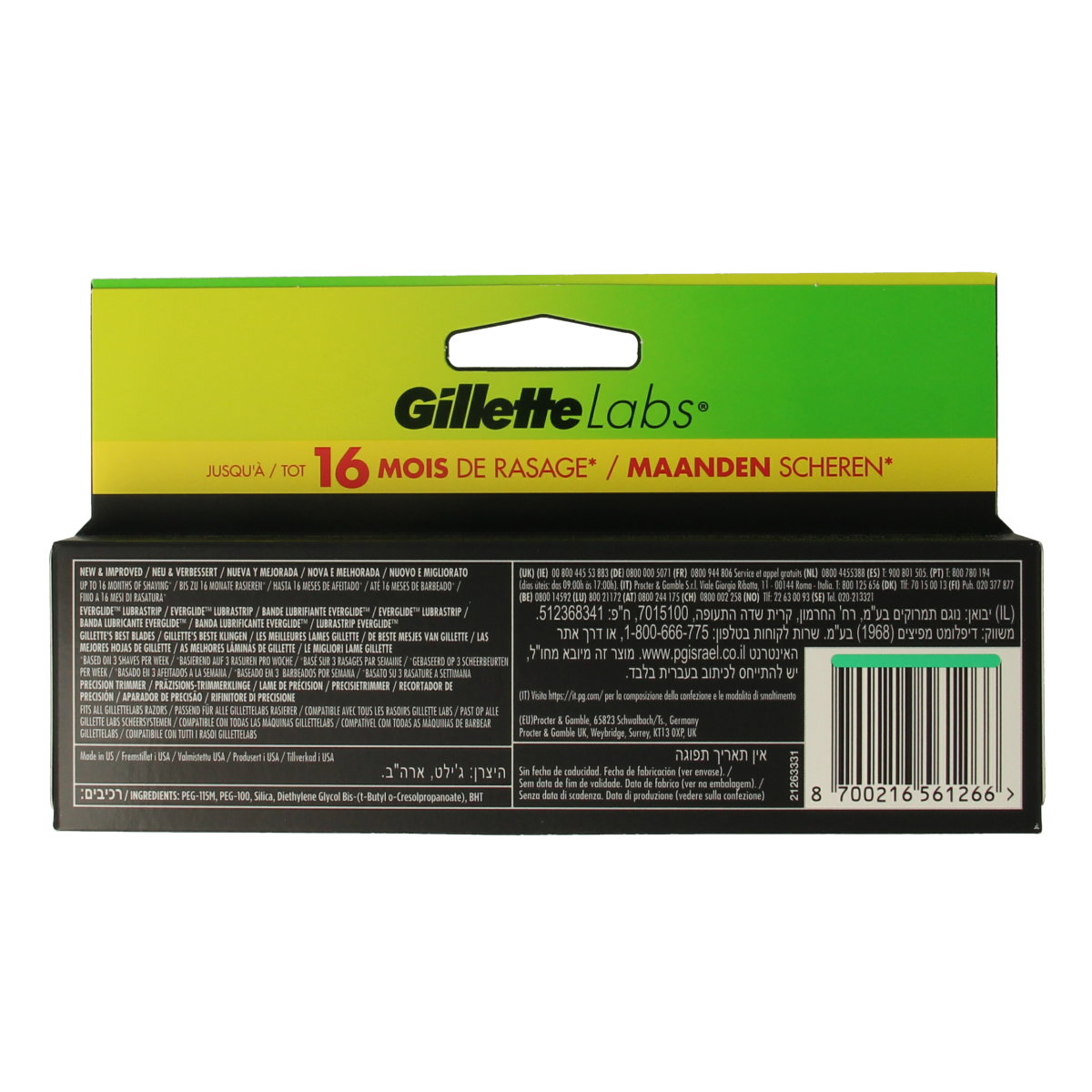 Gillette Labs shaving blades, set of 8, for precision grooming, shown in the image with packaging and blades.