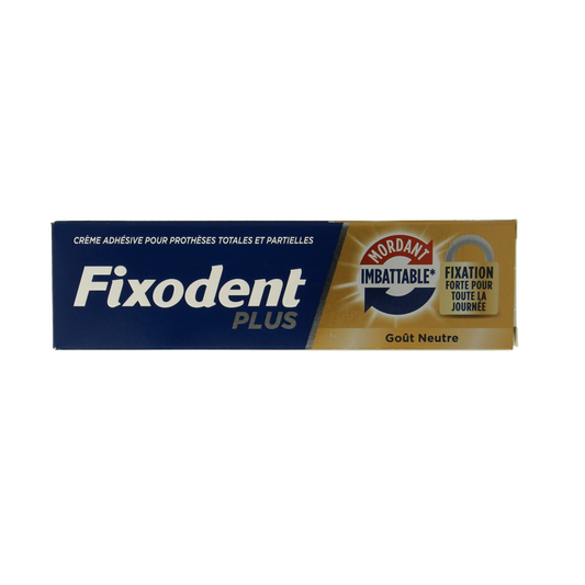 Fixodent Dual Power dental adhesive cream in 40g tube, used for secure denture fixation and oral care.