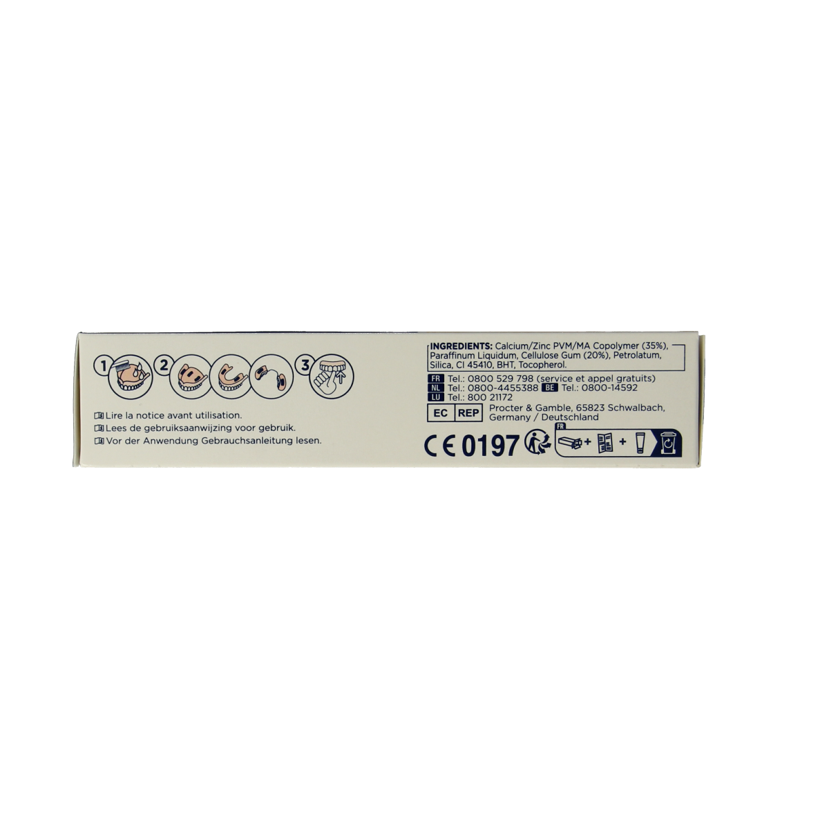 Fixodent Dual Power denture adhesive cream in 40g tube, visible packaging with brand name and product details.