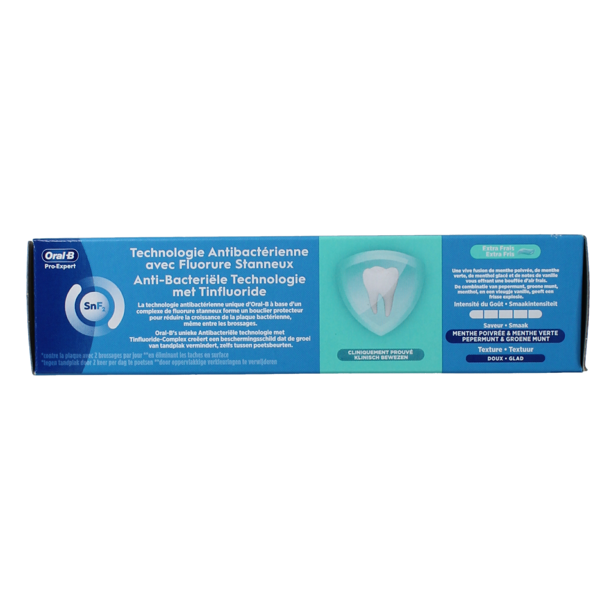 Oral B Pro-Expert Fresh Breath toothpaste in 75ml tube, with a white and blue packaging design.