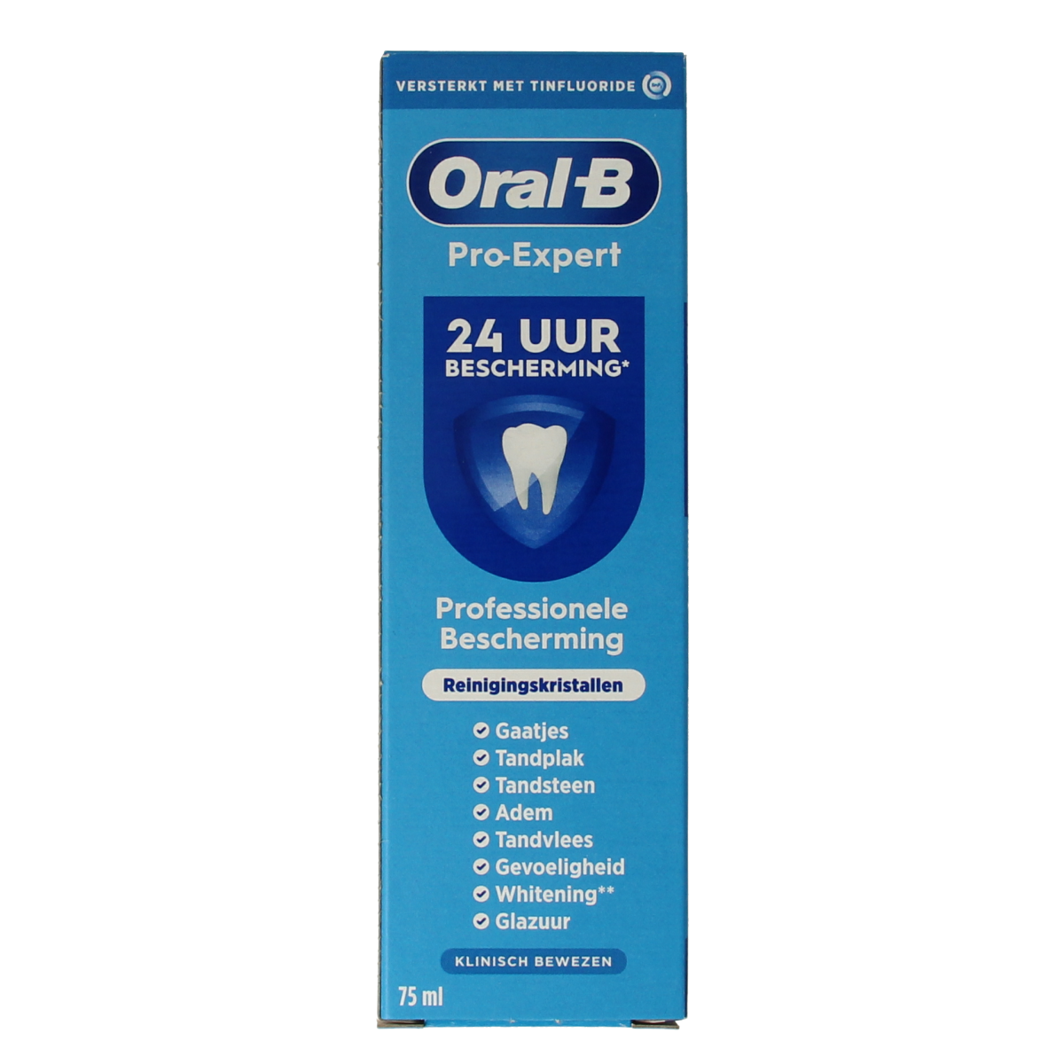 Oral B Pro-Expert toothpaste in 75ml tube showing the toothpaste packaging with brand logo and product details.