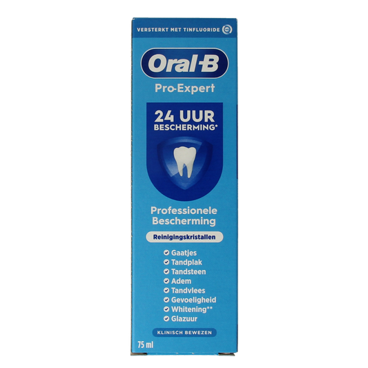 Oral B Pro-Expert toothpaste in 75ml tube showing the toothpaste packaging with brand logo and product details.
