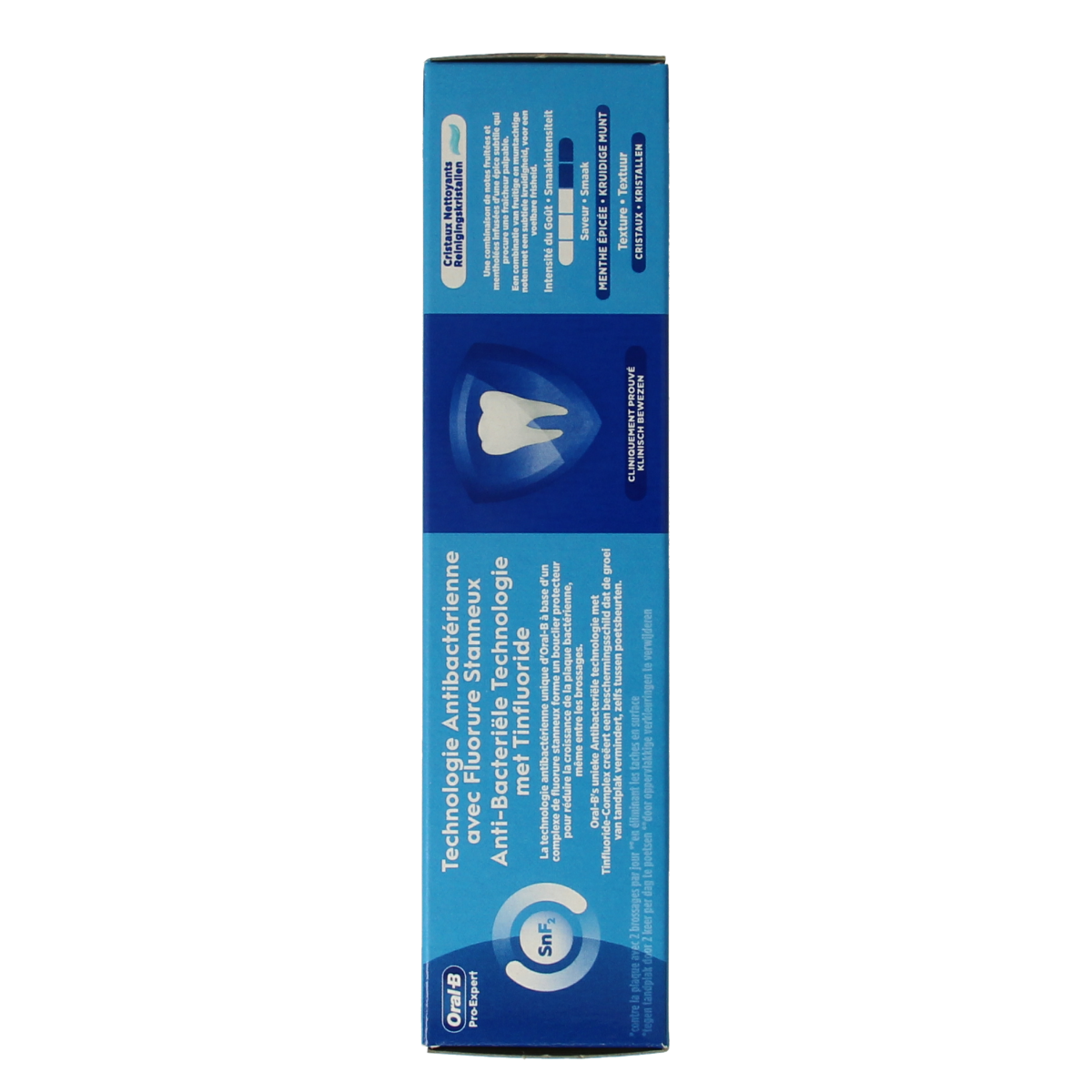 Oral B Pro-Expert toothpaste tube with professional protection, 75ml, featuring a white and blue packaging design.