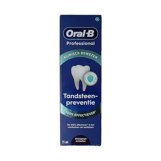 Oral B professional toothpaste for tartar control in a 75ml tube, designed to promote healthy teeth and fresh breath.