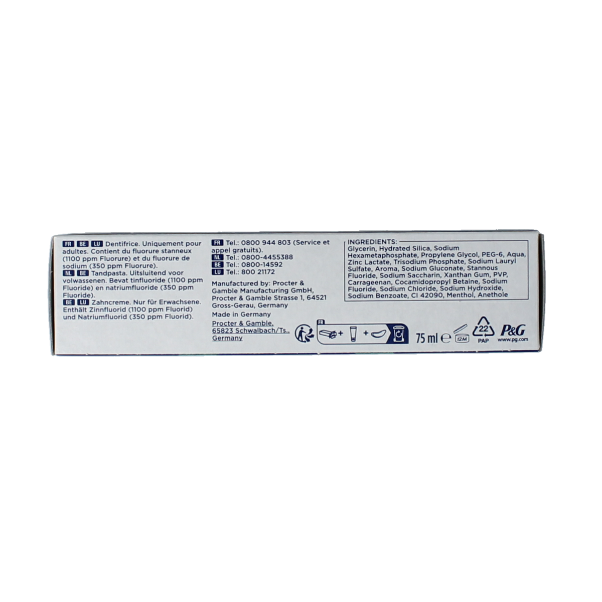 Oral B professional toothpaste for tartar control, 75ml tube, shown with the toothpaste tube and packaging.