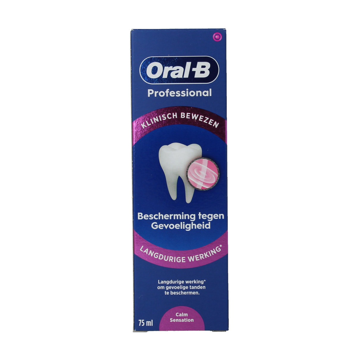 Oral B professional calming sensitive toothpaste in 75ml tube, designed for sensitive teeth and oral protection.