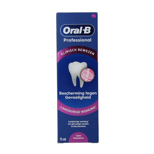 Oral B professional calming sensitive toothpaste in 75ml tube, designed for sensitive teeth and oral protection.