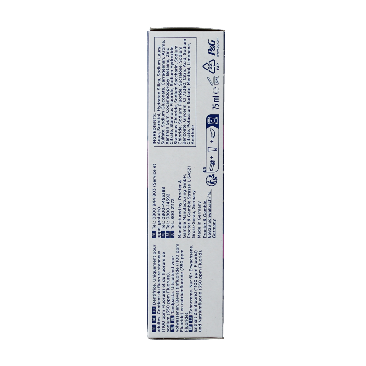 Oral B professional calming sensitive toothpaste in 75ml tube, designed to soothe and protect sensitive teeth.