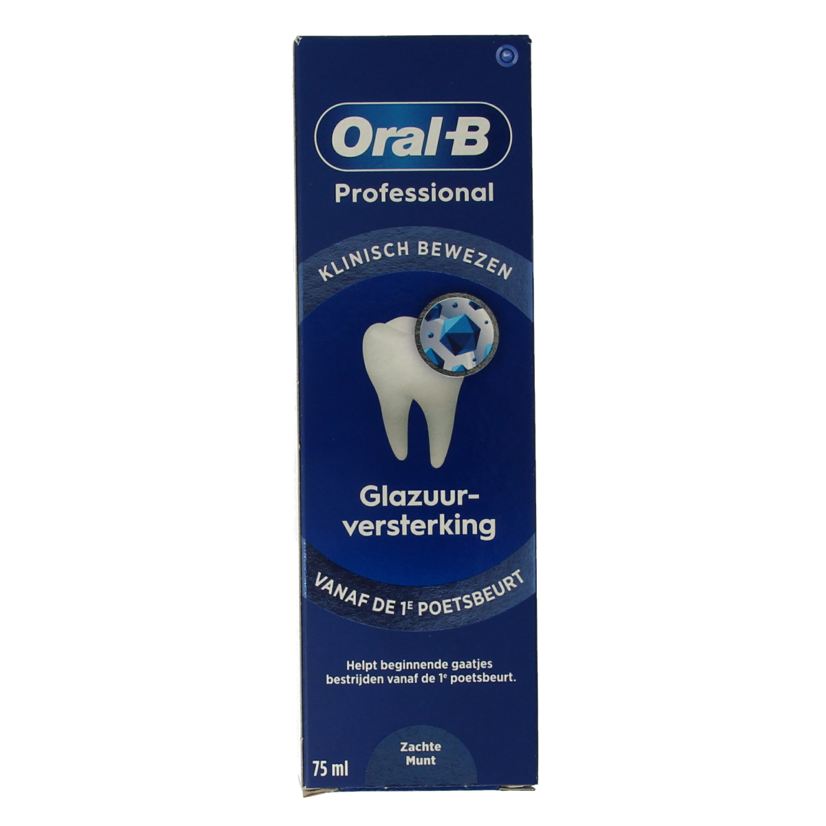 Oral B professional enamel strength clean mint toothpaste in a 75ml tube, designed for effective cavity protection and fresh breath.