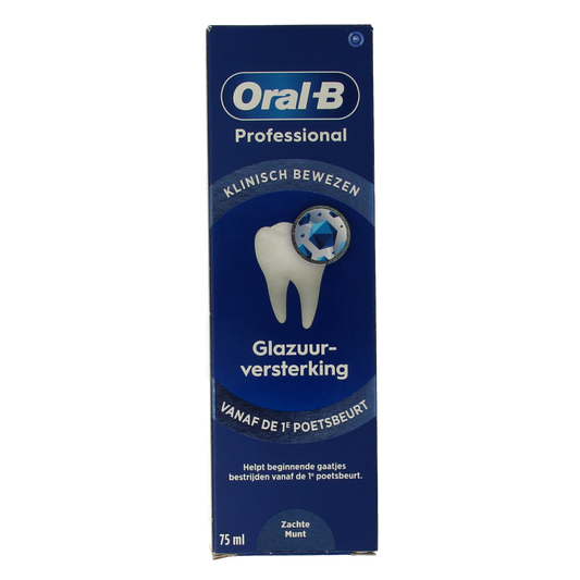 Oral B professional enamel strength clean mint toothpaste in a 75ml tube, designed for effective cavity protection and fresh breath.