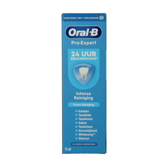 Oral B Pro-Expert Intense Reiniging toothpaste in a 75ml tube for effective dental cleaning and oral health.