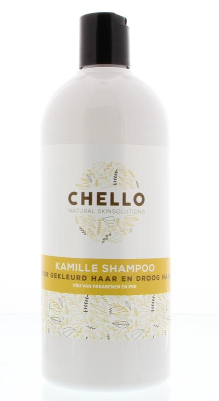Chello Kamille Shampoo 500ml bottle with label, showcasing natural ingredients and hair care product design.