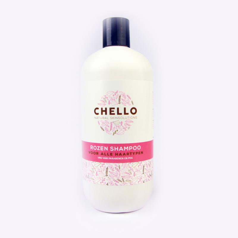 Chello Rozen shampoo bottle, 500ml, for hair care, with floral rose scent and gentle cleansing properties