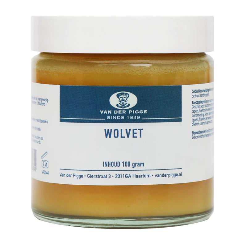 van der Pigge Wolvet 100g, natural body care product, soft wool fibers for skin nourishment and relaxation.