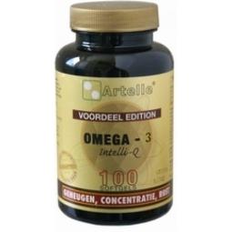 Artelle Vetzuren Omega 3 1000mg softgels in a bottle, showing the label and softgel capsules inside