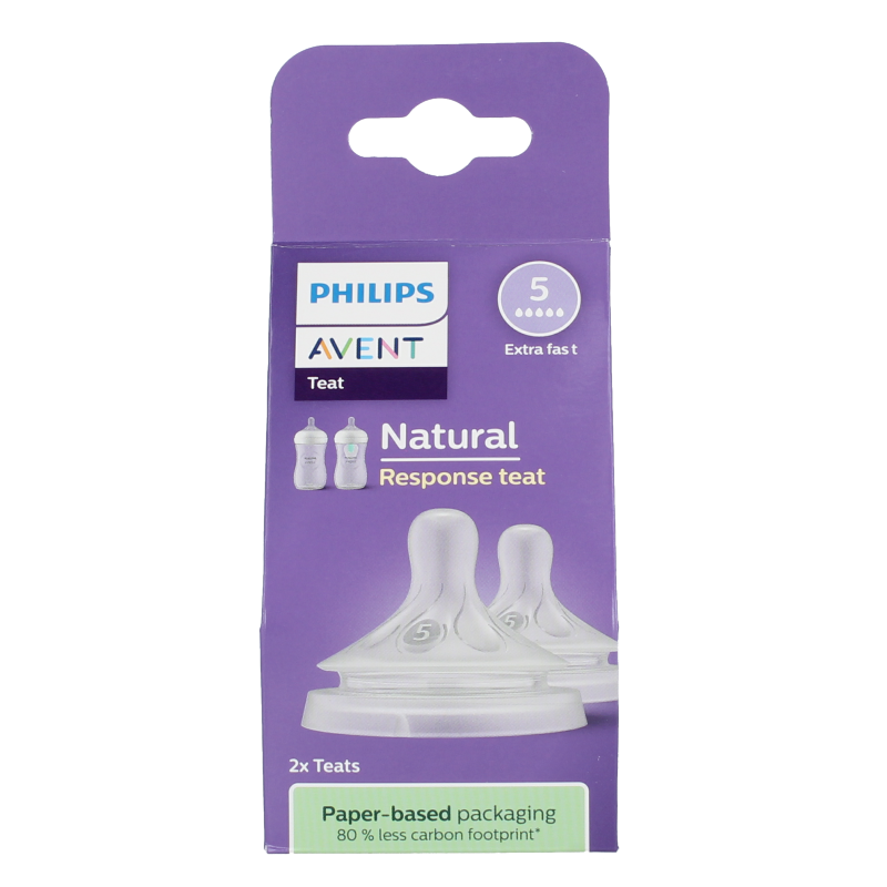 Avent Natural baby bottle with two soft silicone nipples for 6 months and older, designed for comfortable feeding.