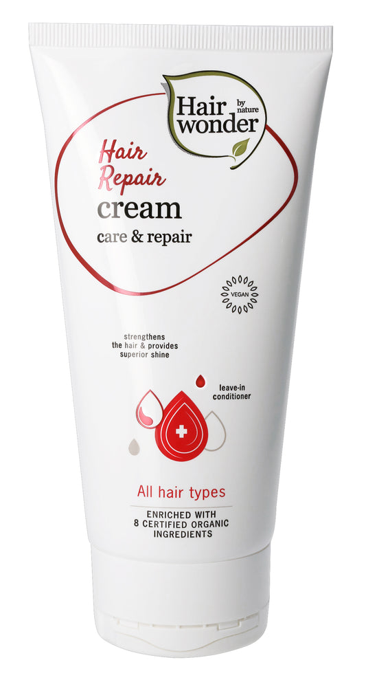 Hairwonder Hair Repair Cream 150ml, nourishing hair treatment with smooth, shiny finish, displayed in a clear jar.