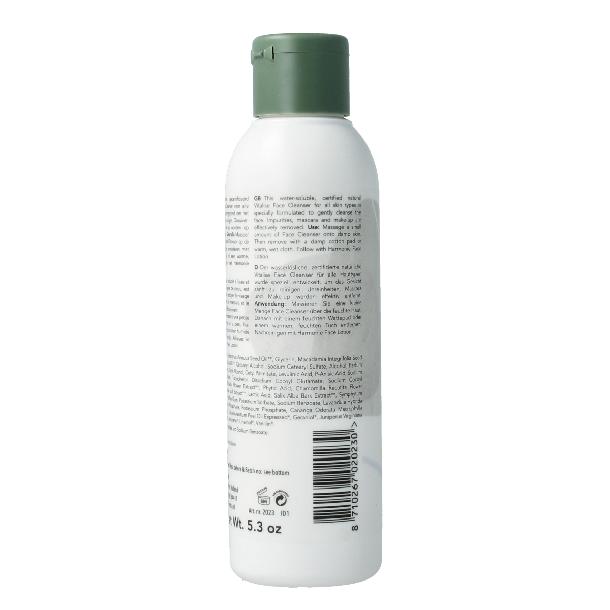 Harmonie Reinigingsmelk voor elk huidtype, 150 ml, zachte gezichtsreinigingsmelk in een witte fles met blauwe dop