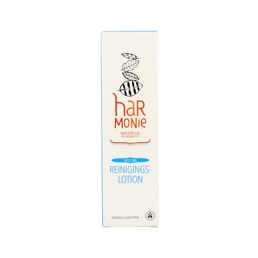Harmonie Reinigingslotion voor elk huidtype, 150 ml, gezicht verzorging product with a white bottle and label.