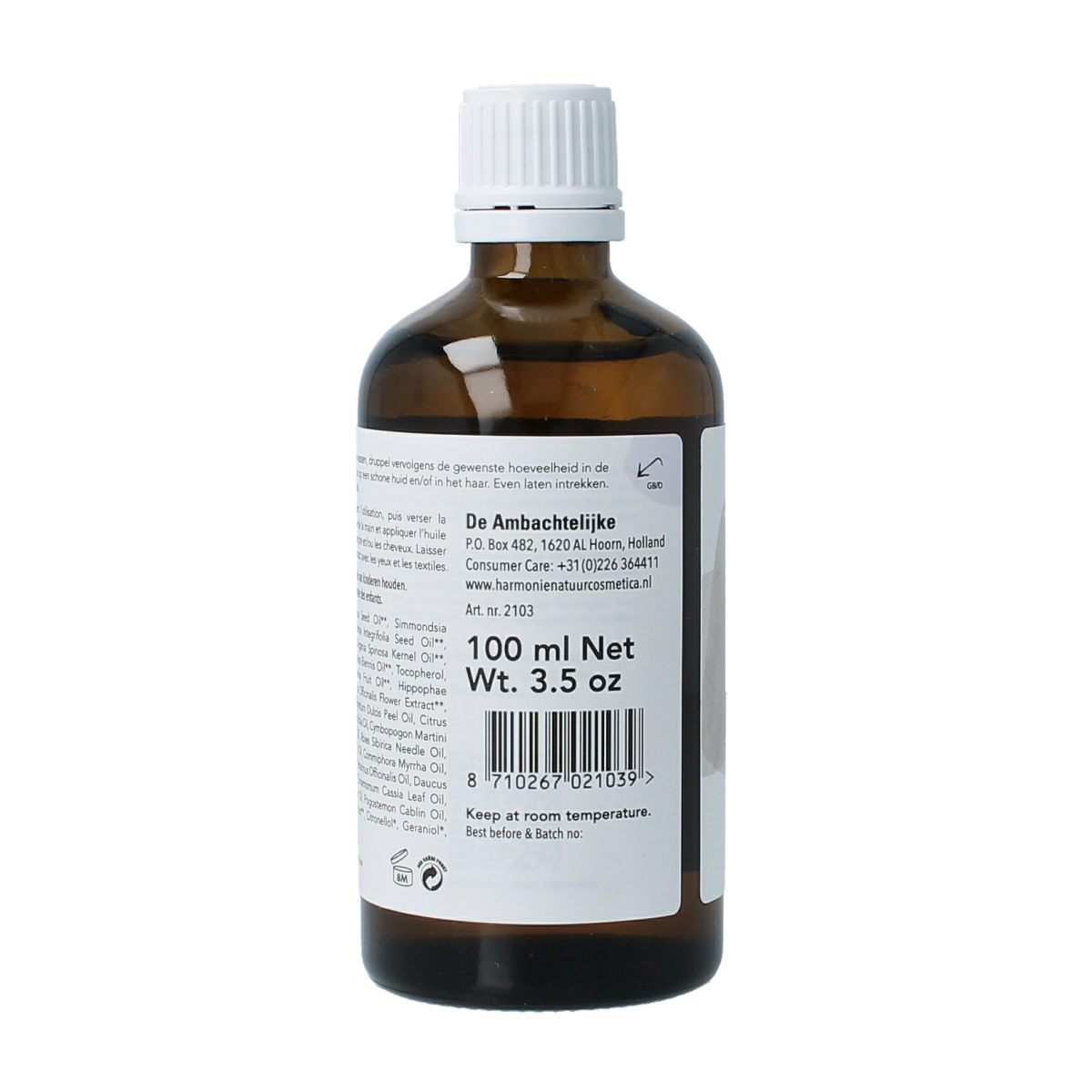 Harmonie vitalise body oil in 100ml bottle, natural skincare product for nourishing and revitalizing skin.
