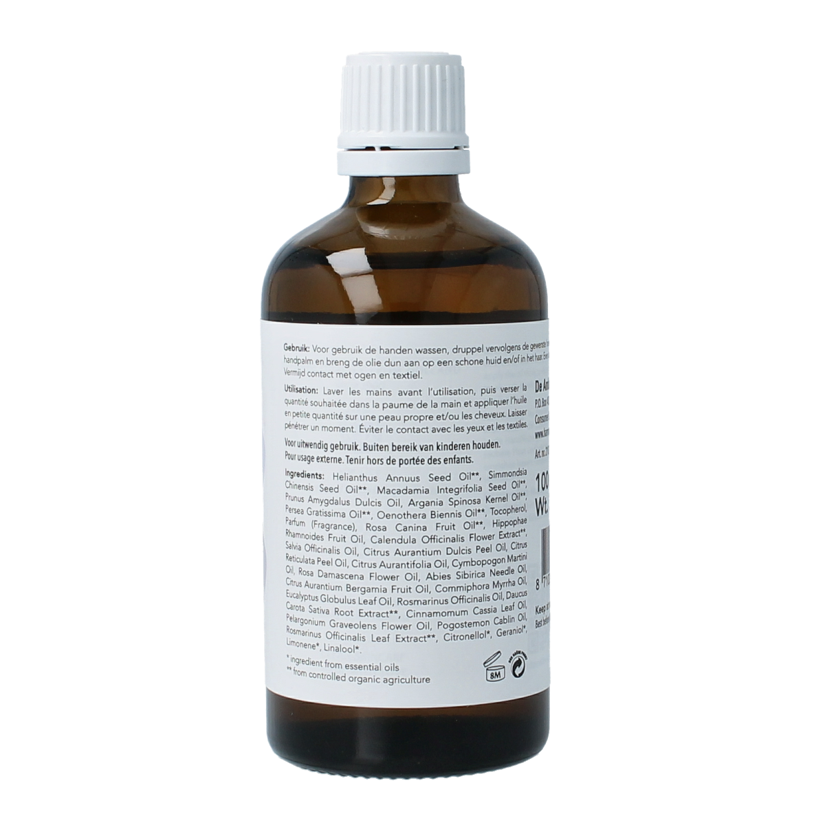 Harmonie Huidolie vitalise body oil in 100ml bottle, natural skincare product for revitalizing skin.