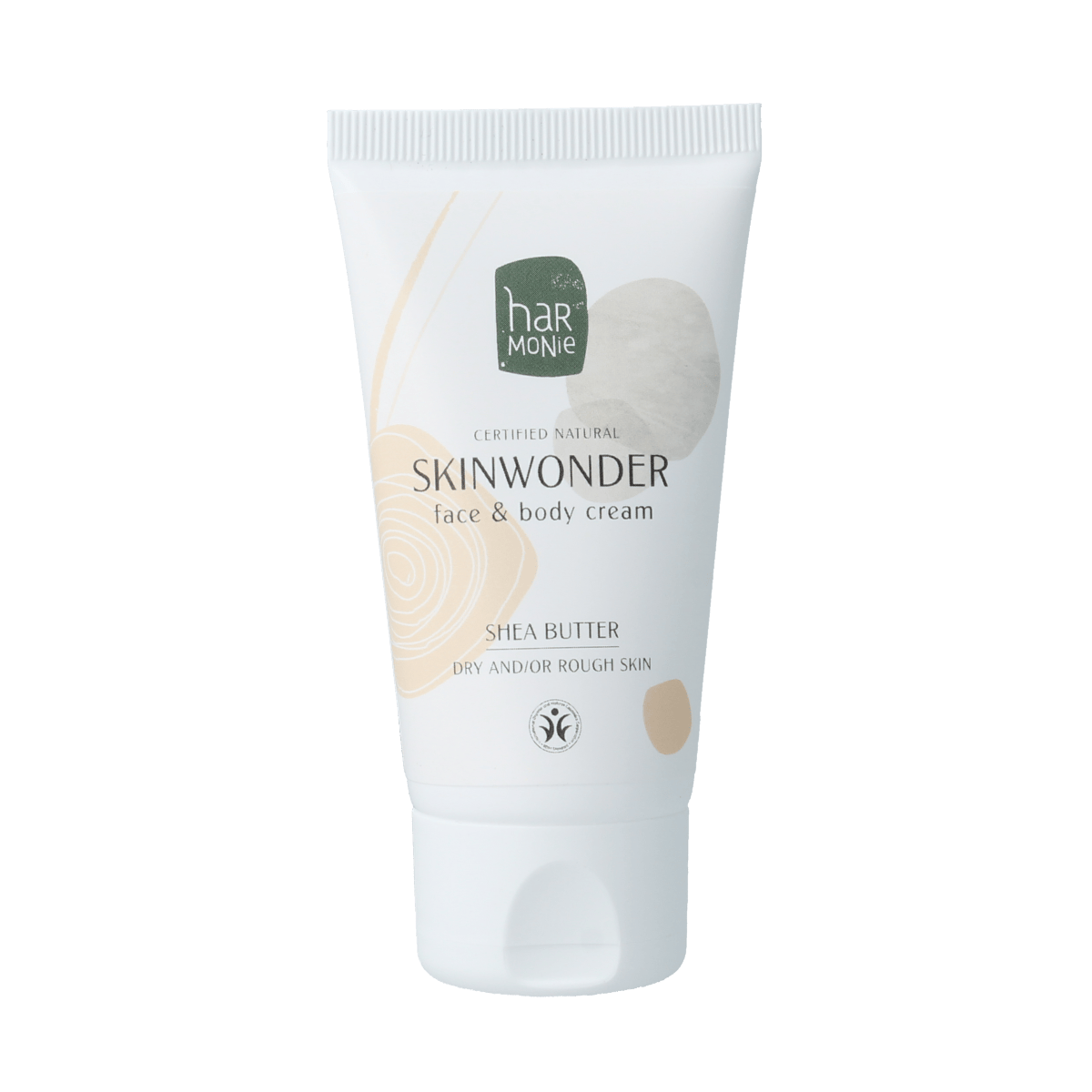 Harmonie Skinwonder Face & Body Cream BIO, 50ml, in a white jar with a silver lid, showing the product label.