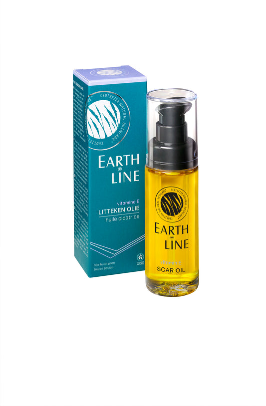 Earth Line Vitamin E scar oil in 30ml bottle, natural body care product for skin healing and nourishing.