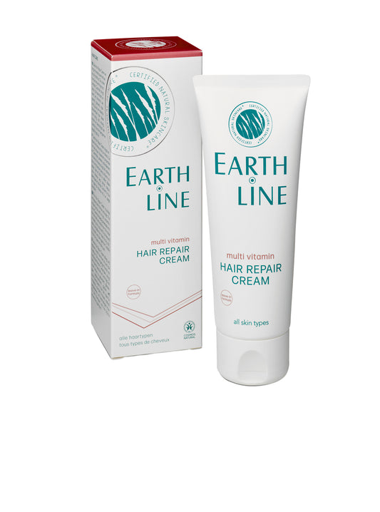 Earth Line multi-vitamin hair repair cream in 75ml jar, nourishing hair care product for healthy, shiny hair.