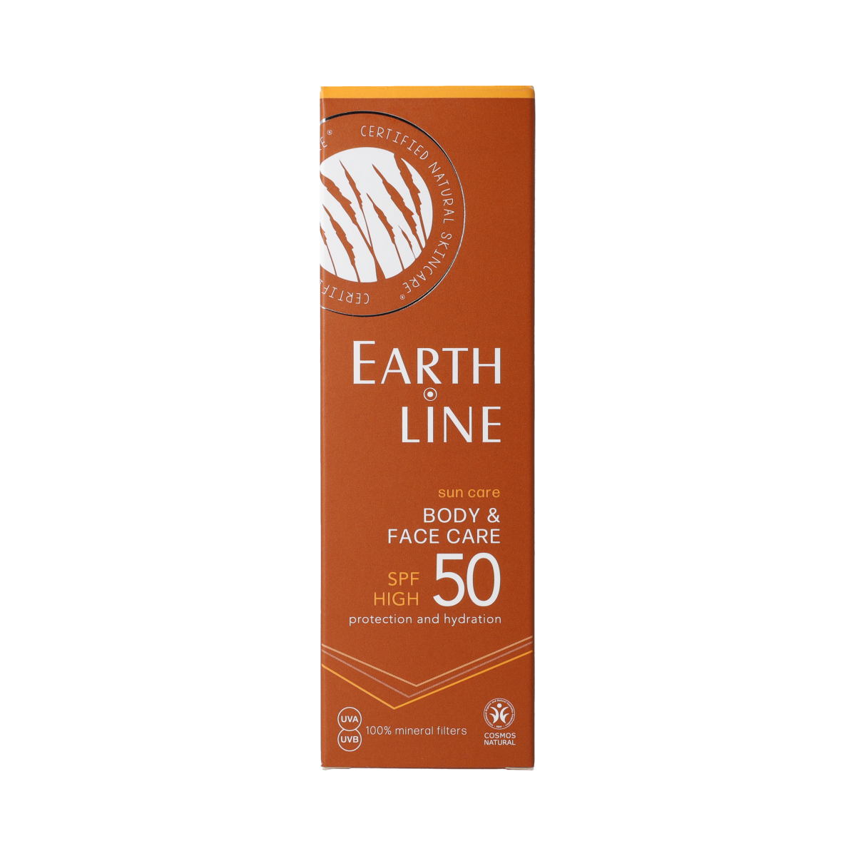 Earth Line Sun Body & Face Care SPF50 BIO sunscreen tube, 100ml, with sun protection for skin from sun damage.