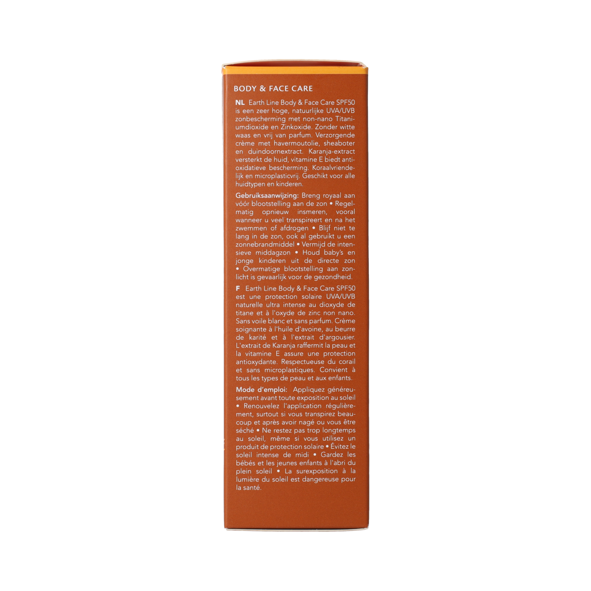 Earth Line Sun Body & Face Care SPF50 BIO sunscreen in a 100ml bottle, suitable for sun protection and skincare.