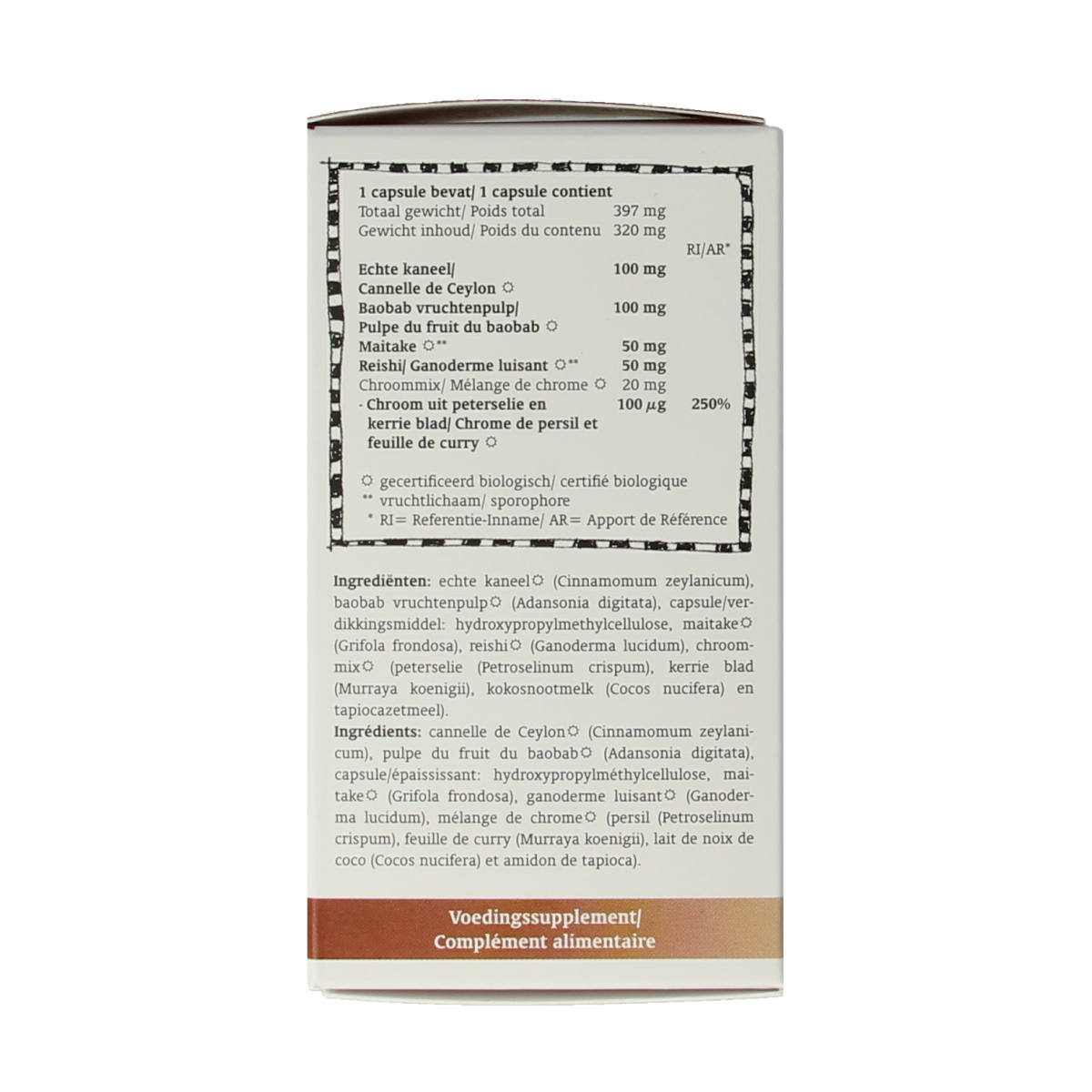 Royal Green Blood Sugar Support bio vegetarian capsules, herbal supplement in clear bottle with label, for blood sugar management.