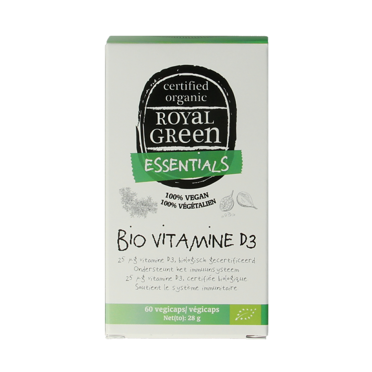 Royal Green Vitamin D3 bio vegetarian capsules, dietary supplement, 60 count, natural vitamin D3 supplement from Royal Green.