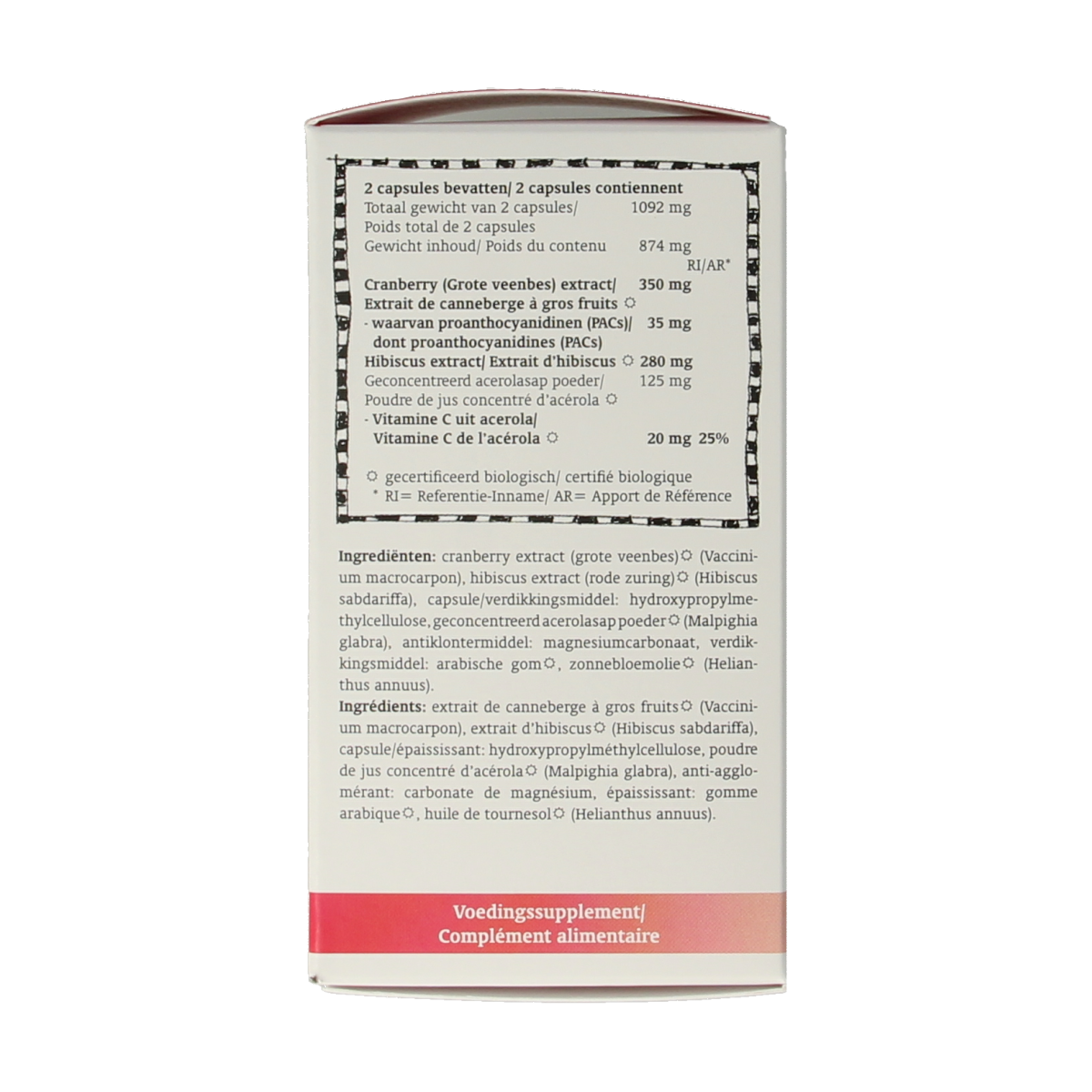 Royal Green Cranberry Complex bio vegetarian capsules, dietary supplement with cranberry extract in a clear bottle.