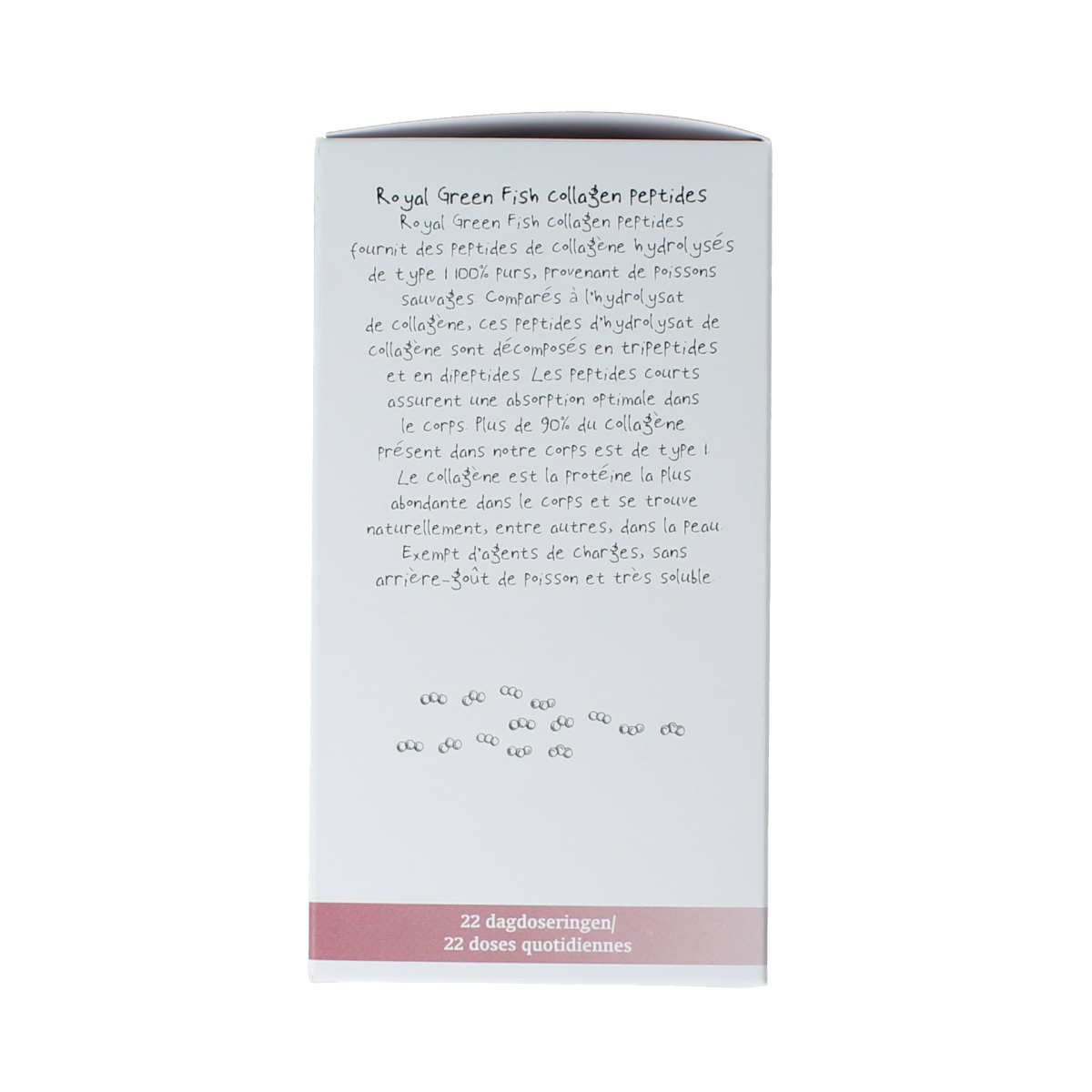 Royal Green Fish Collagen Peptides Vetzuren supplement in a 110g package with a white label and green accents.