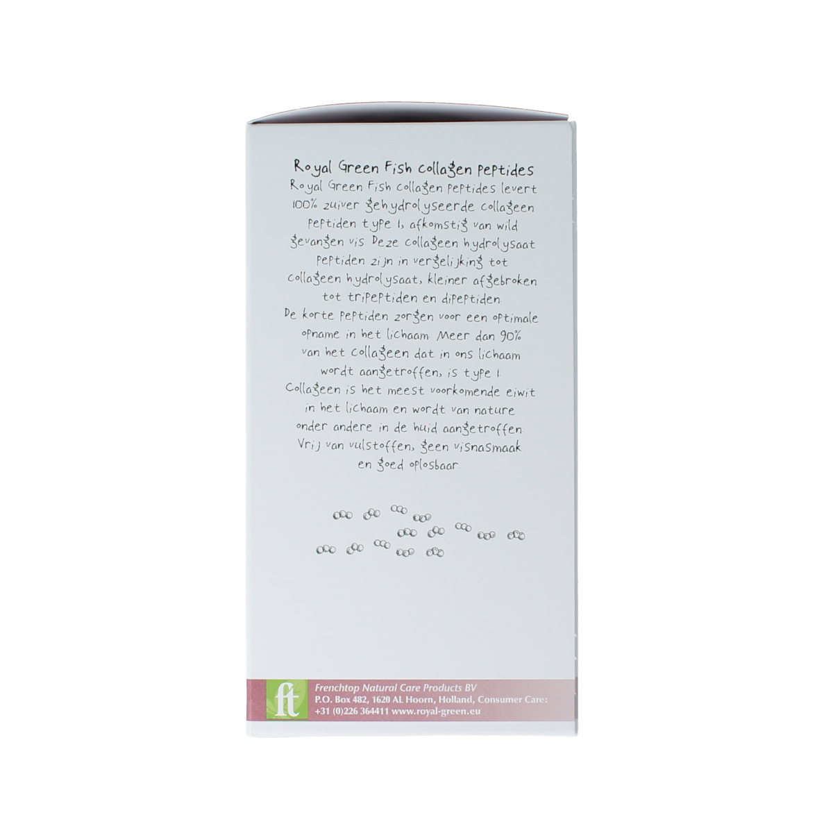 Royal Green Fish Collagen Peptides 110g container, dietary supplement with collagen peptides from fish, in a green jar.