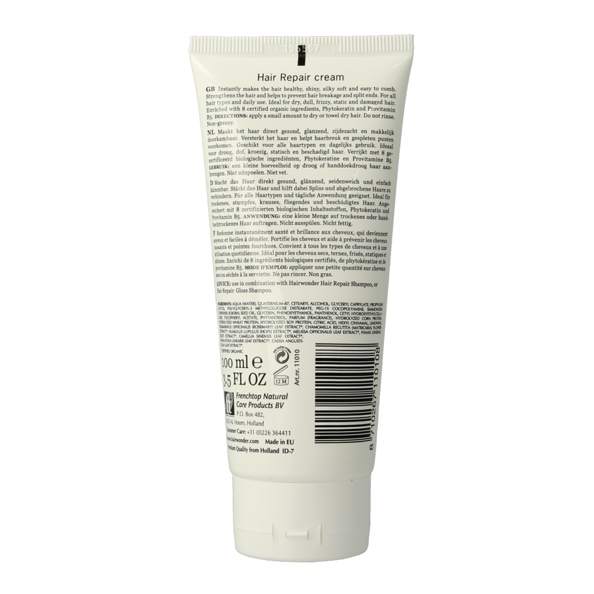 Hairwonder Hair Repair Cream 100ml, nourishing hair treatment in a white tube with blue accents, suitable for hair care.