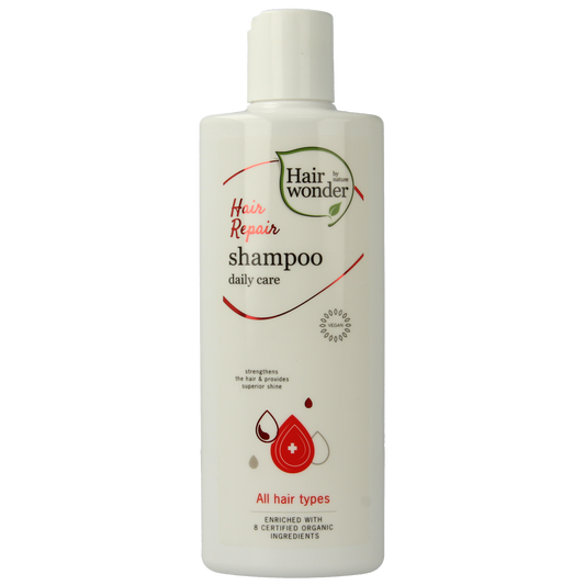 Hairwonder Hair Repair Shampoo 200ml bottle with label, showcasing nourishing hair care product for damaged hair.