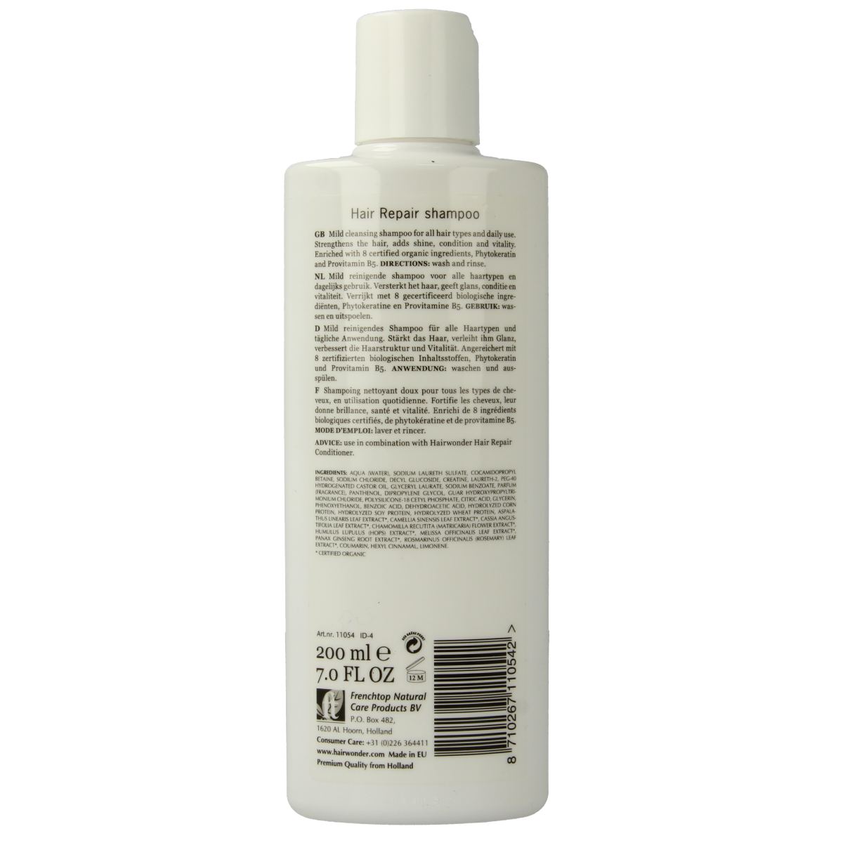 Hairwonder Hair Repair Shampoo in 200ml bottle, nourishing hair care product with gentle cleansing for damaged hair.