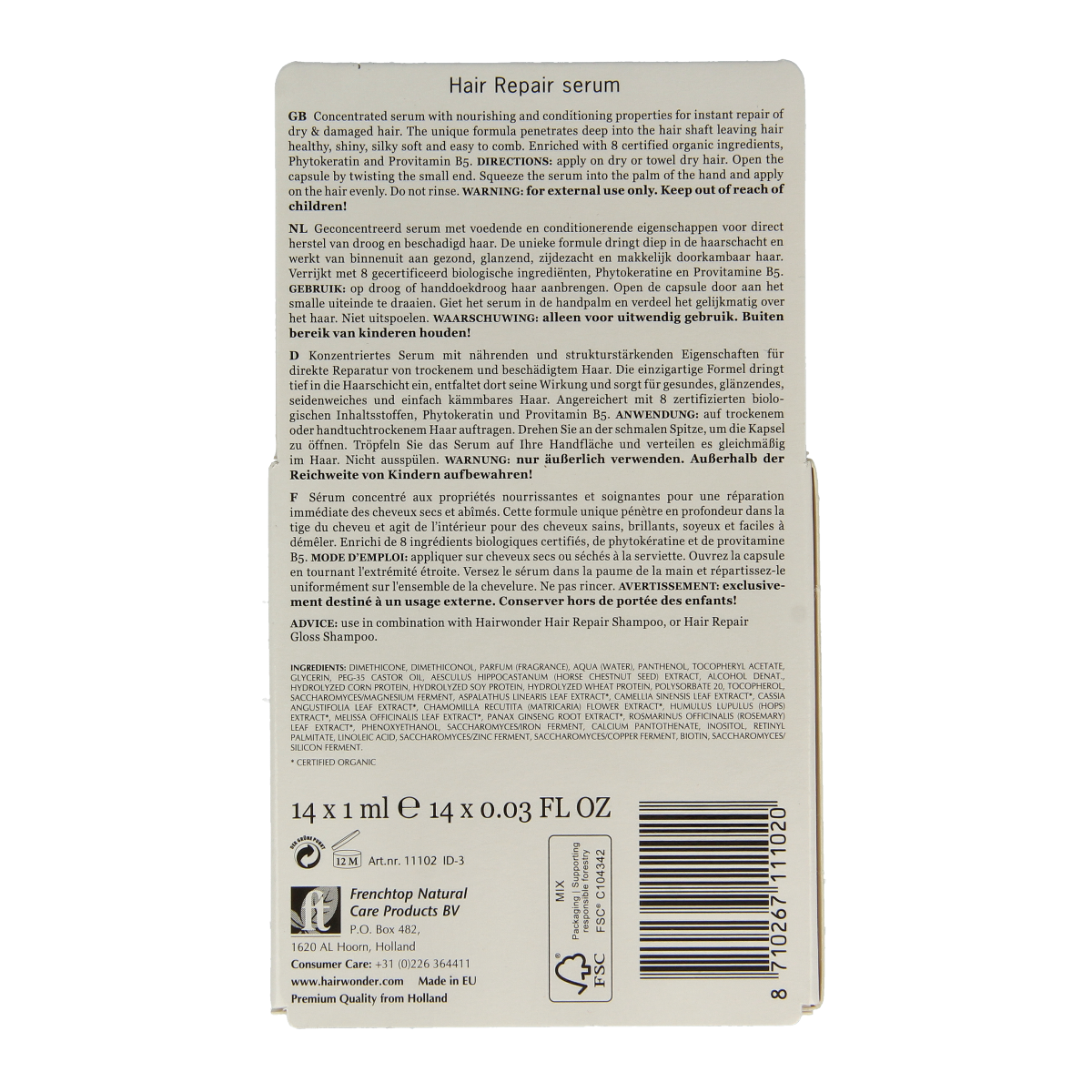 Hairwonder Hair Repair Serum Capsules, 14-count, hair styling capsules with nourishing formula for damaged hair care.
