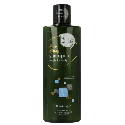 Hairwonder Hair Strength Shampoo 200ml bottle with sleek packaging, designed for strengthening and nourishing hair care.