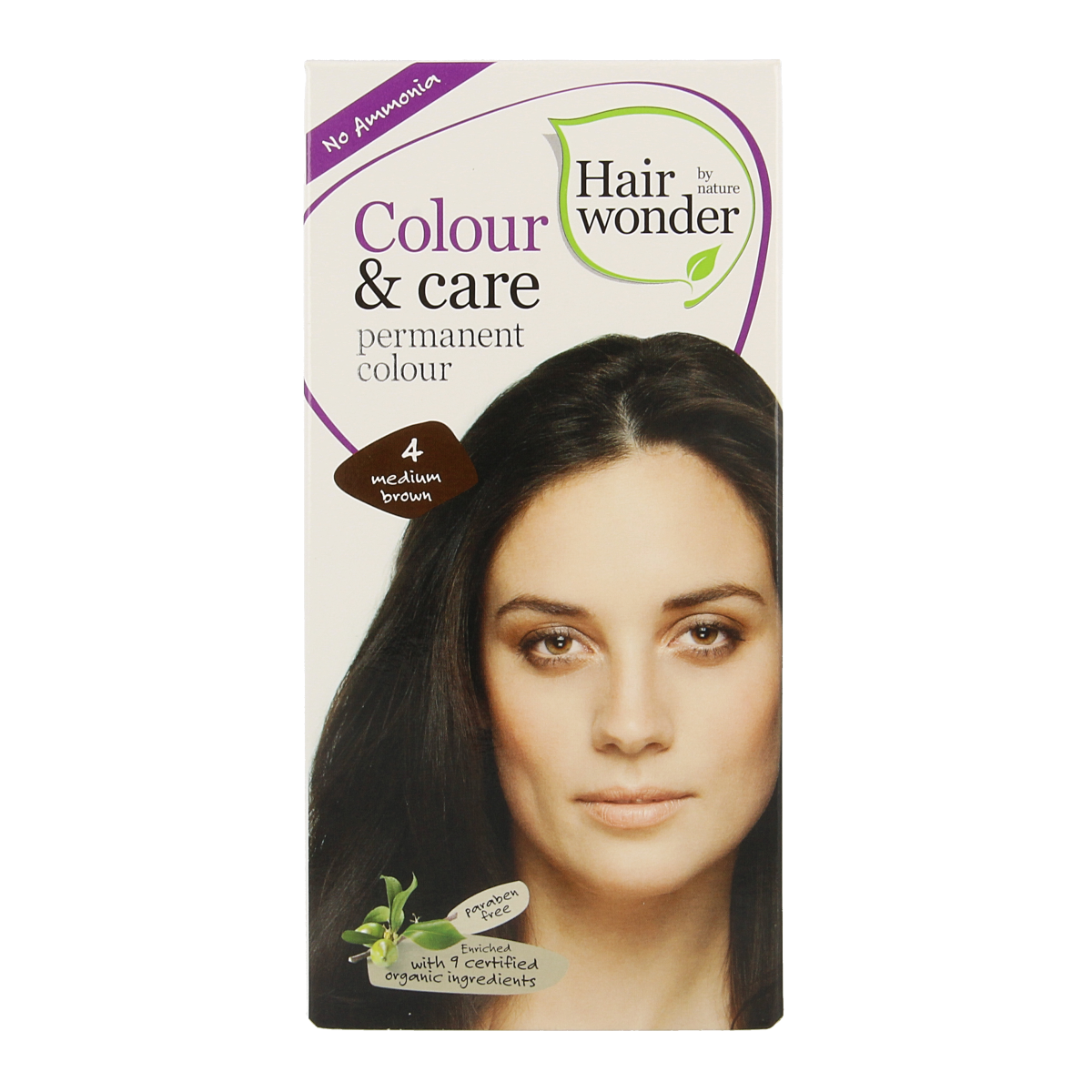 Hairwonder Colour & Care 4 medium brown hair coloring cream in 100ml bottle, ready for application.