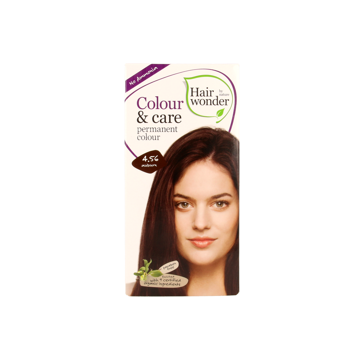 Hairwonder Colour & Care 4.56 auburn hair dye in 100ml bottle, showcasing the vibrant auburn shade and packaging.