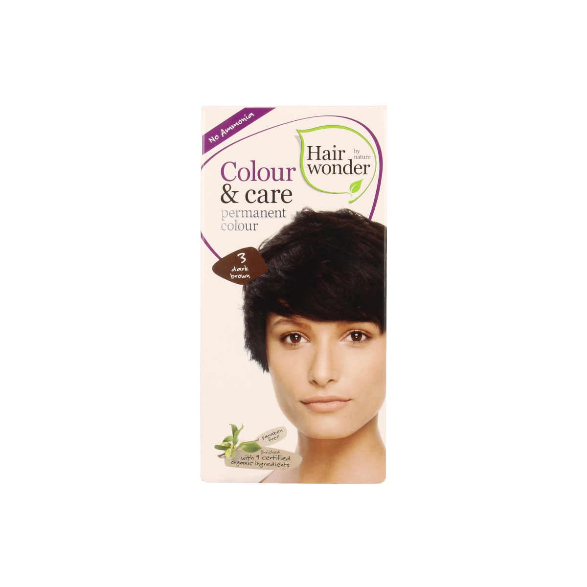 Hairwonder Colour & Care 3 dark brown hair coloring cream in 100ml tube, ready for application on hair.