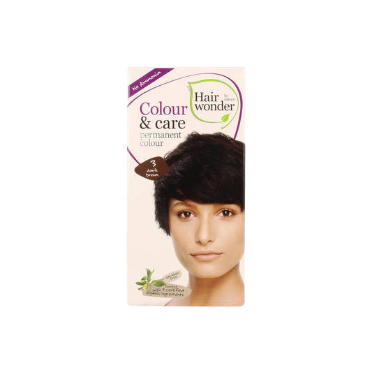 Hairwonder Colour & Care 3 dark brown hair coloring cream in 100ml tube, ready for application on hair.