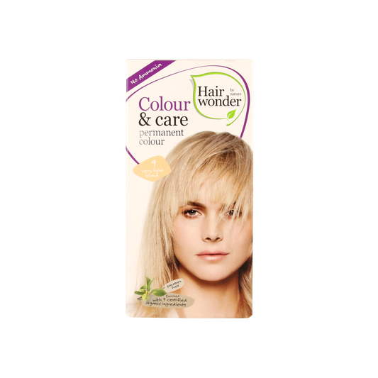 Hairwonder Colour & Care very light blond 9 hair coloring product in a 100ml bottle, designed for blonde hair coloring.
