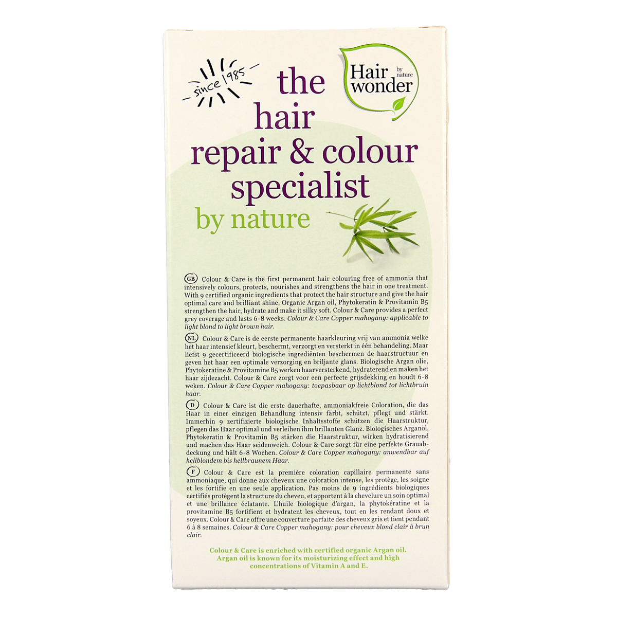 Hairwonder Colour & Care dark copper mahogany hair dye in 100ml bottle, showcasing the rich, vibrant shade and packaging.